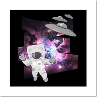 Ufo alien funny cute flying spaceship astronaut moon mars cosmic forest Posters and Art